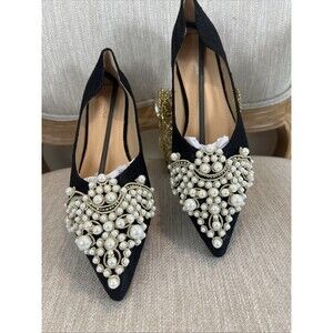 Wedding Shoes Lace Embroider Flats Ballerina Pointed Toe Pearl Beads pumps 12